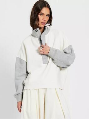 Free People Timeless Colorblock Pullover in Heather Grey Combo L
